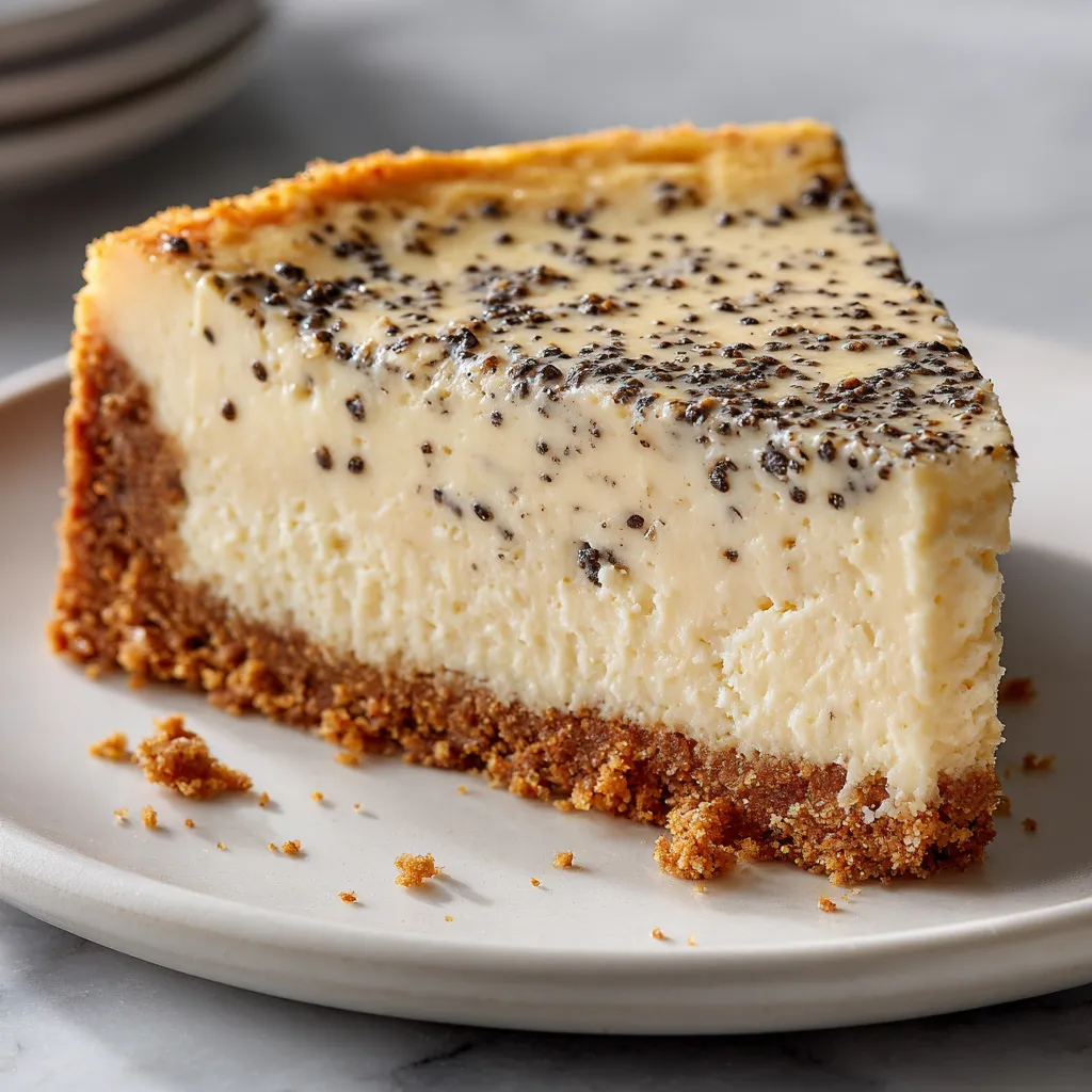 The Best Vanilla Bean Butter Cheesecake with Graham Cracker Crust and Real Vanilla Beans - secondary view